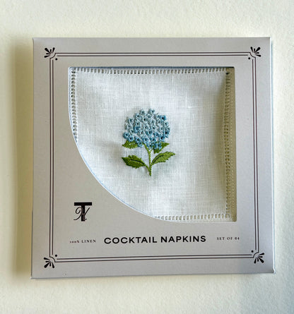 Hydrangea Embroidered Cocktail Napkins- Set of 4