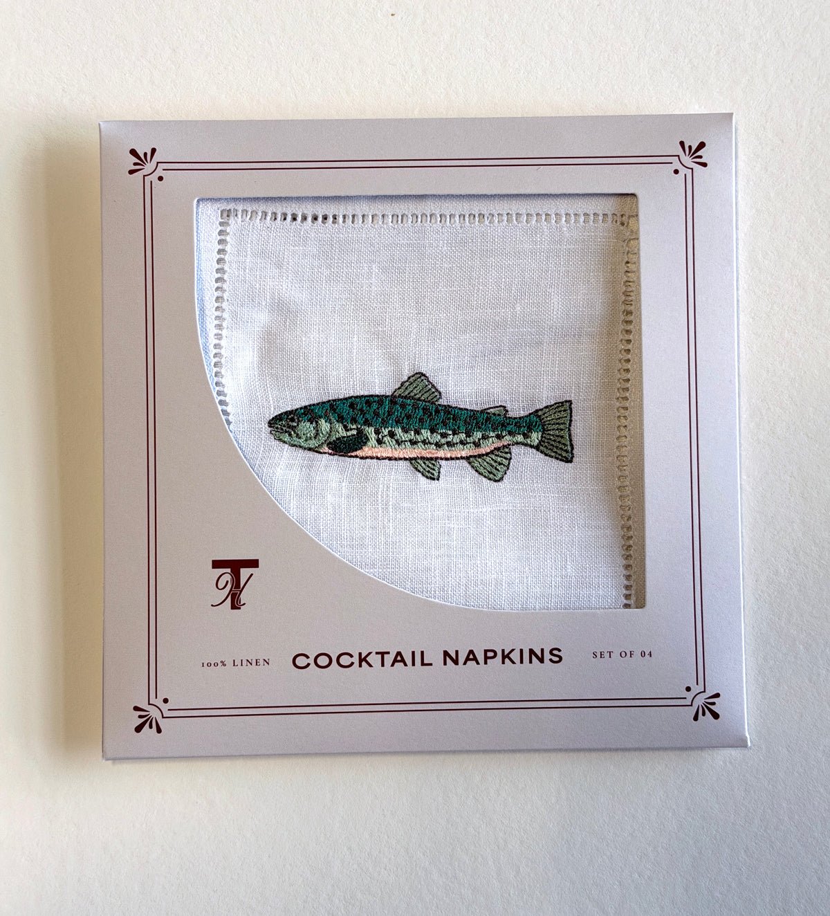 Fishing Embroidered Cocktail Napkins- Set of 4