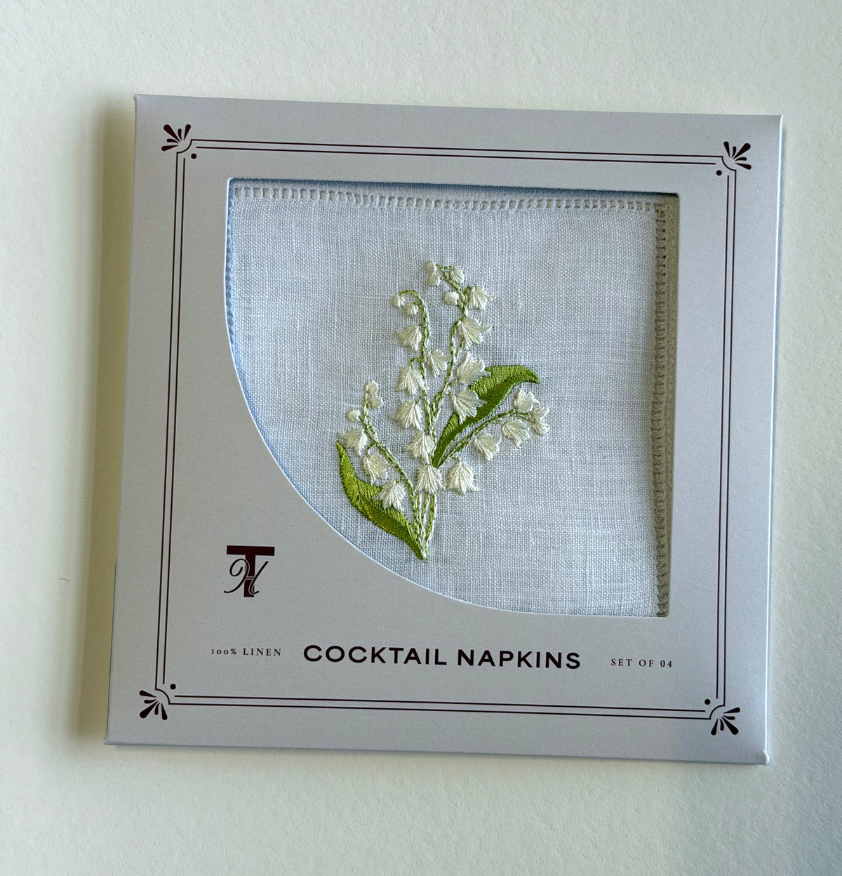 Lily of the Valley Embroidered Cocktail Napkins- Set of 4