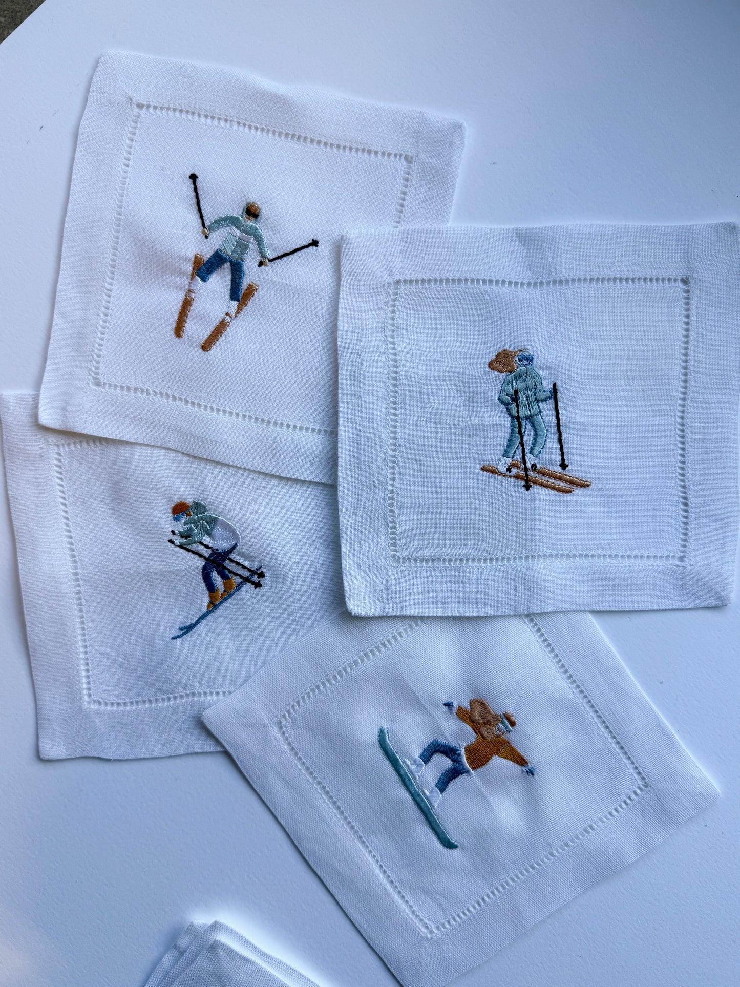 Winter Sports Embroidered Cocktail Napkins- Set of 4