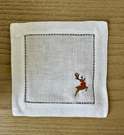 Embroidered Cocktail Napkins- Christmas Set of 4