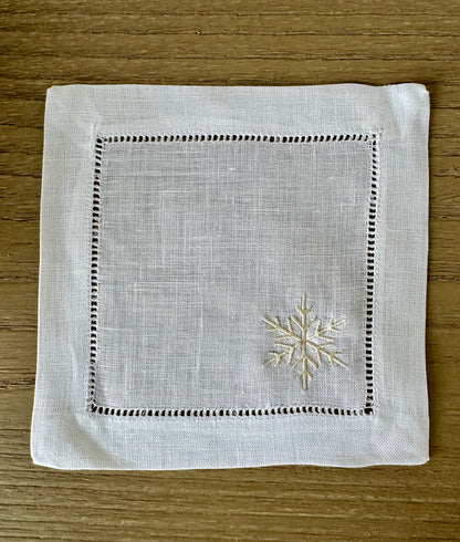 Embroidered Cocktail Napkins- Christmas Set of 4