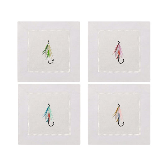 Fishing Flies Embroidered Cocktail Napkins- Set of 4