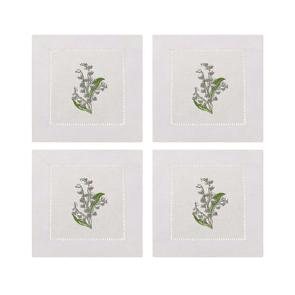 Lily of the Valley Embroidered Cocktail Napkins- Set of 4
