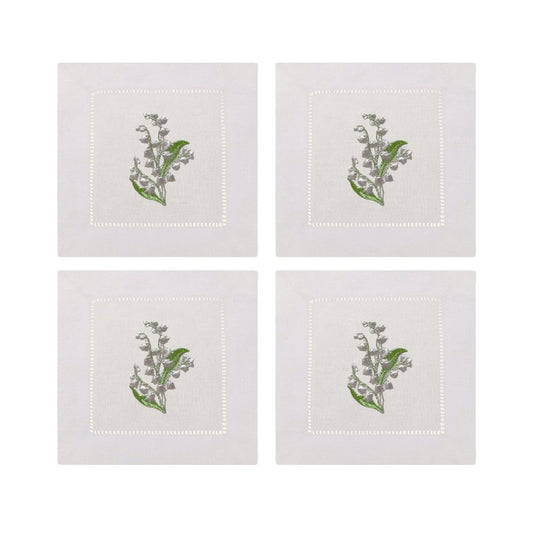 Lily of the Valley Embroidered Cocktail Napkins- Set of 4