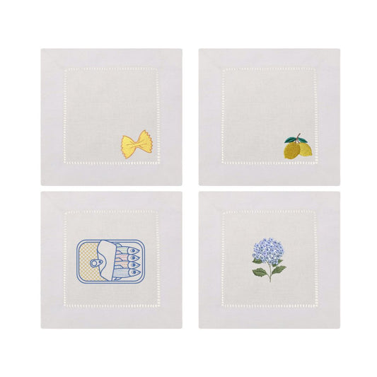 Italian Summer Embroidered Cocktail Napkins- Set of 4