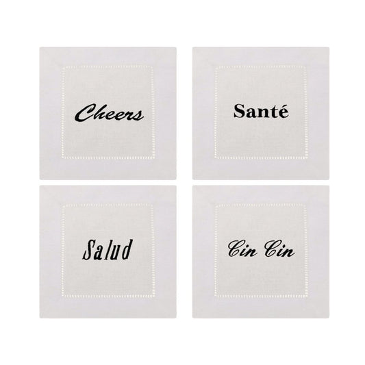 Cheers languages Embroidered Cocktail Napkins- Set of 4