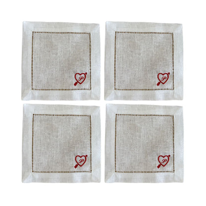 Heart + Initial Embroidered Cocktail Napkins- Set of 4