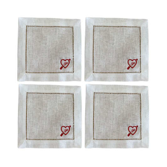 Heart + Initial Embroidered Cocktail Napkins- Set of 4