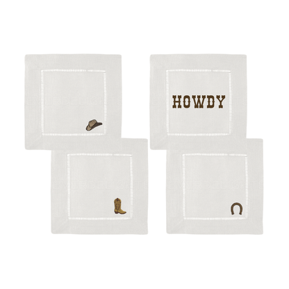 Western Embroidered Cocktail Napkins- Set of 4