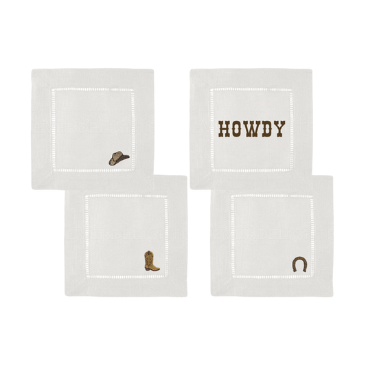 Western Embroidered Cocktail Napkins- Set of 4