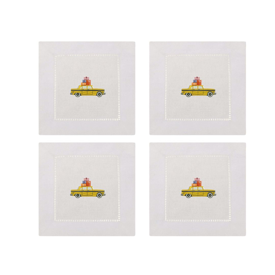 Christmas Taxi with presents Embroidered Cocktail Napkins- Set of 4